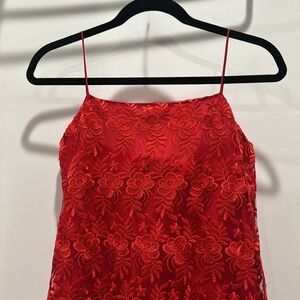 Spaghetti strap embroidered red dress